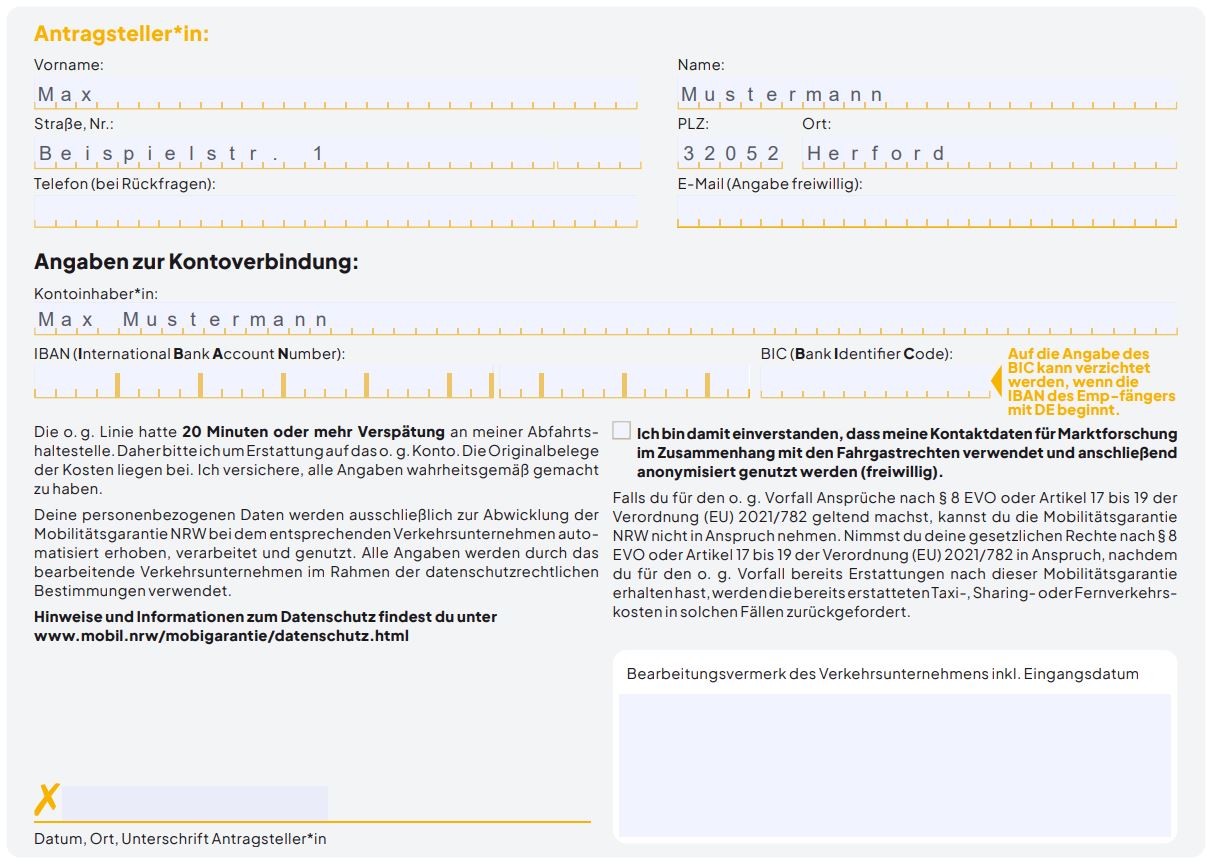 Datenangabe-Ansicht des Antragstellers