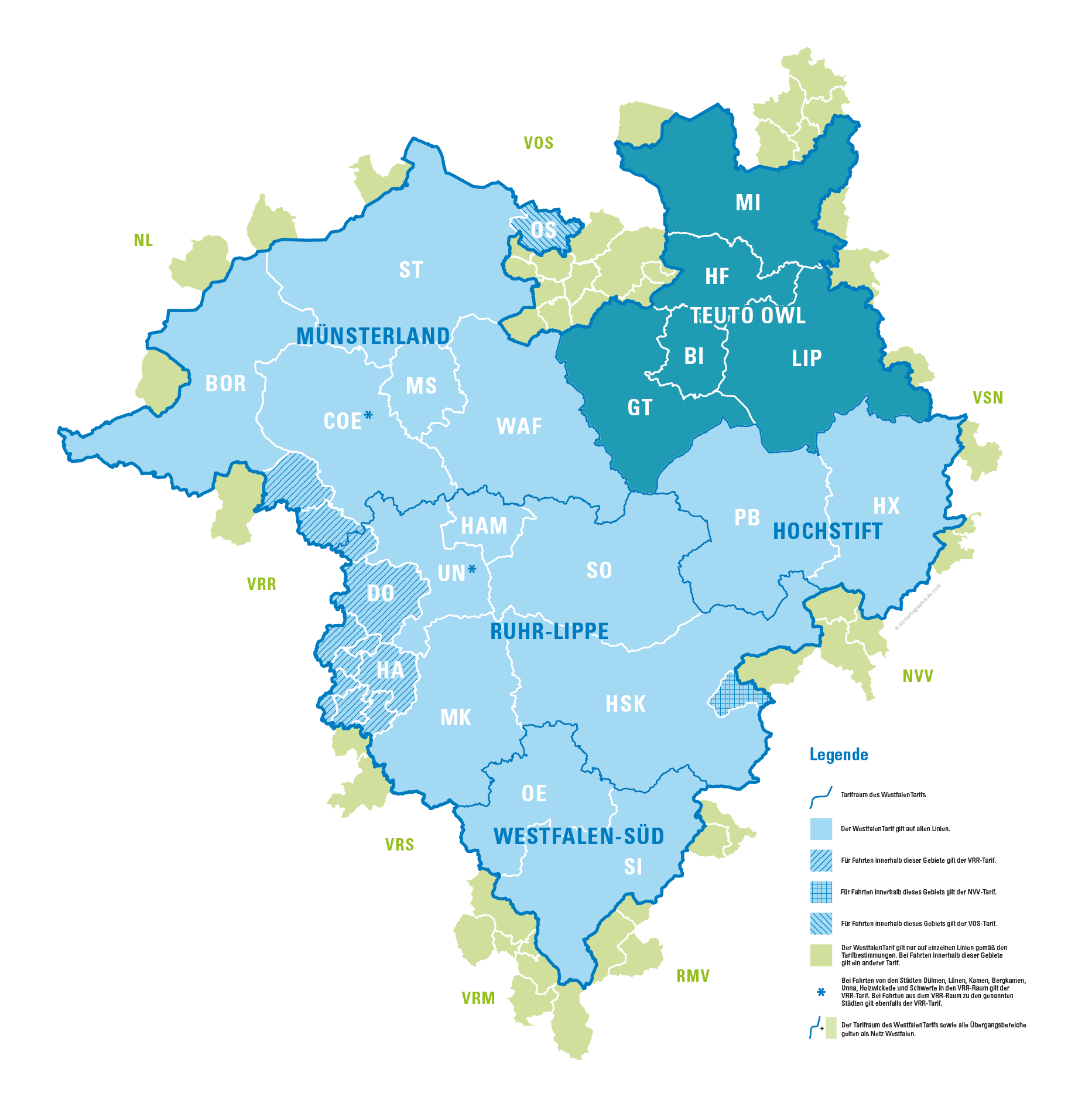 Karte vom Westfalentarif mit Legende